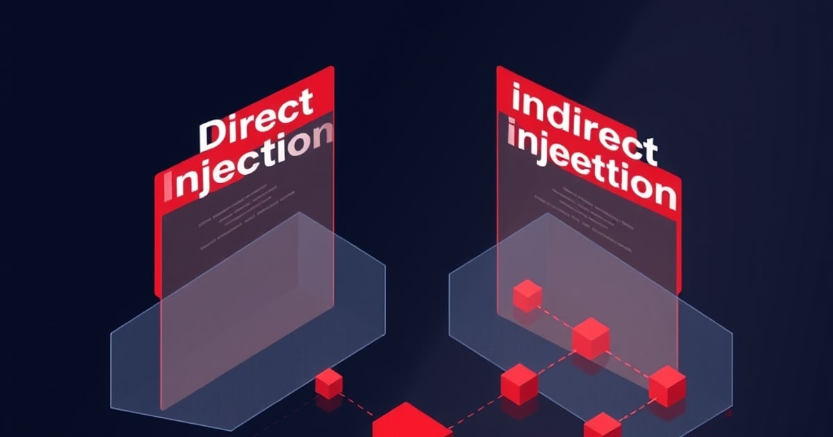 Isometric vector illustration showing security threats and defenses for prompt injection in llm systems