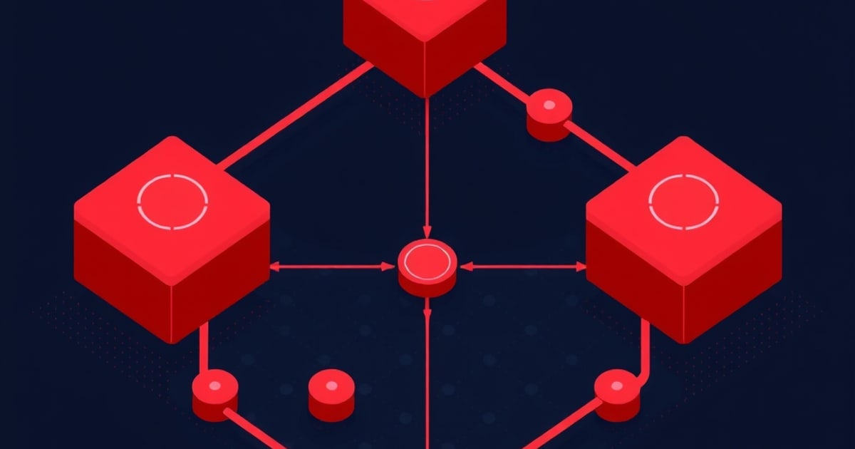 Isometric vector illustration showing interconnected nodes and pipelines related to llm security and prompt injection defenses